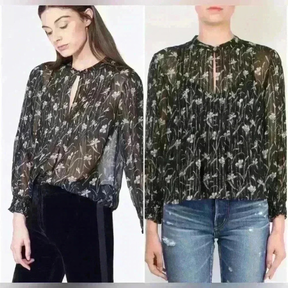 Veronica Beard Walker Floral LurexMetallic Silk Peasant Blouse new size 2 - Picture 1 of 6